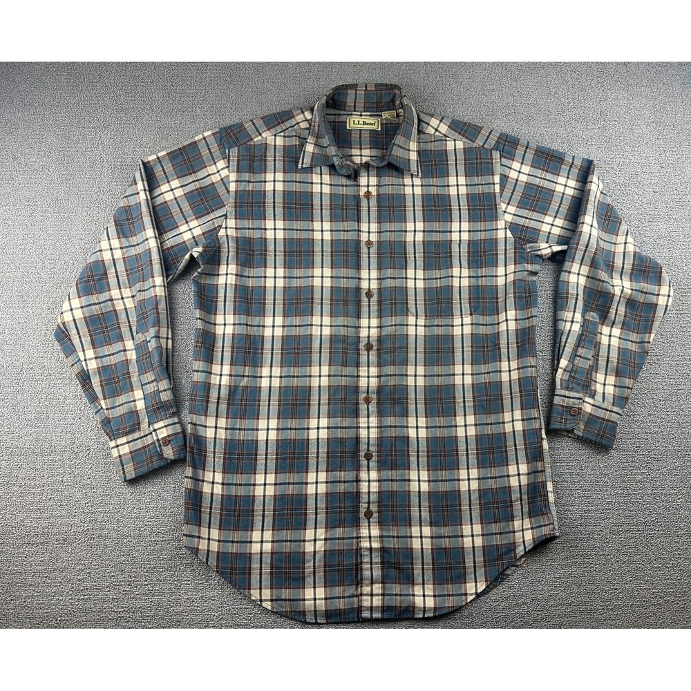 Y2K LL Bean Button Down Shirt Men M Tall Multi Color Flannel‎ Plaid Cotton Blend